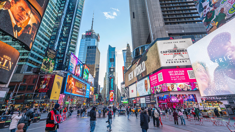 Tourists visiting Times Square in New York City