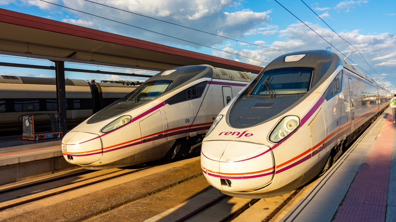 High-speed trains at platform in Madrid