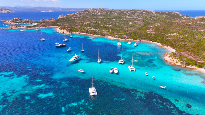 An above view of Sardinia with its turquoise waters