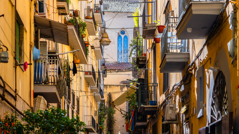 A classic Italian street in Naples with balconies