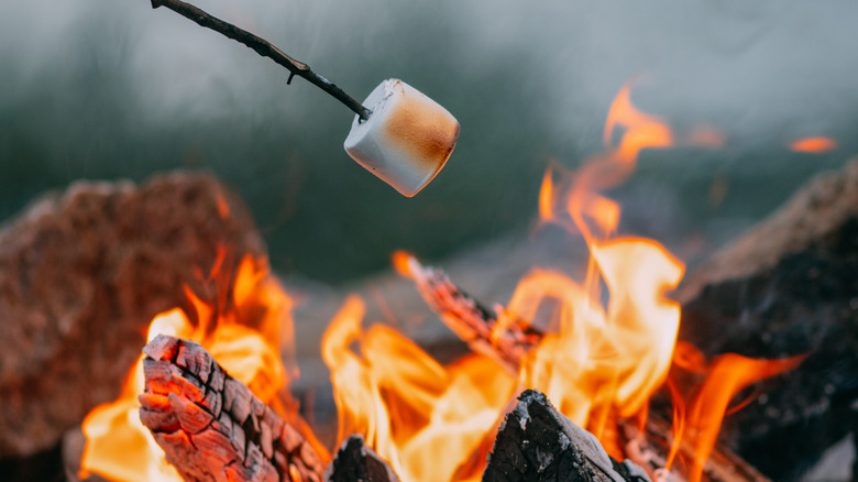 A cozy firepit outside a vacation rental