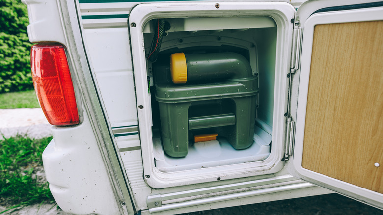 Waste tank in the back of an RV