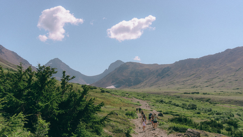 Hiking group on trail in Anchorage, Alaska