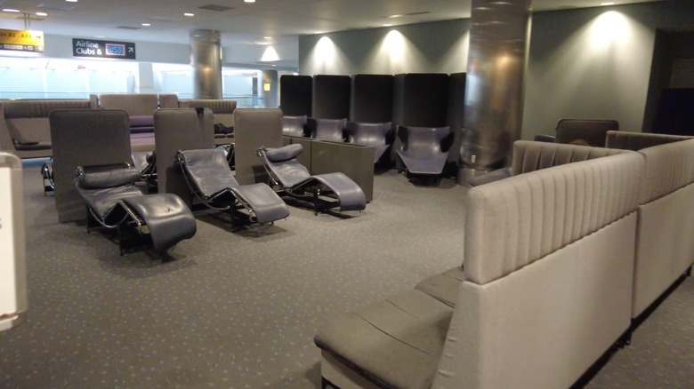 Lounge chairs at Rest and Recharge area in Denver International Airport