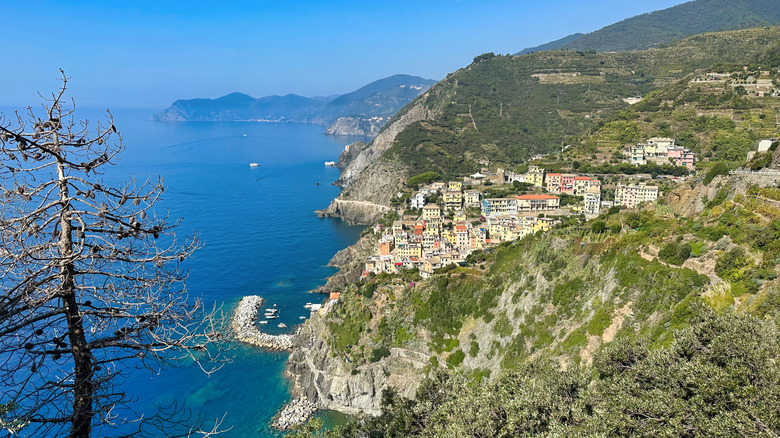 A view of several distant villages in the Cinque Terre