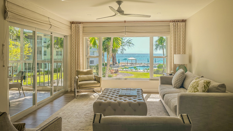 View of the Caribbean sea from a living room in Grand Cayman