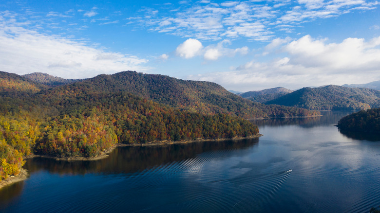 Mountains and forests bordering Lake Nantahala in North Carolina