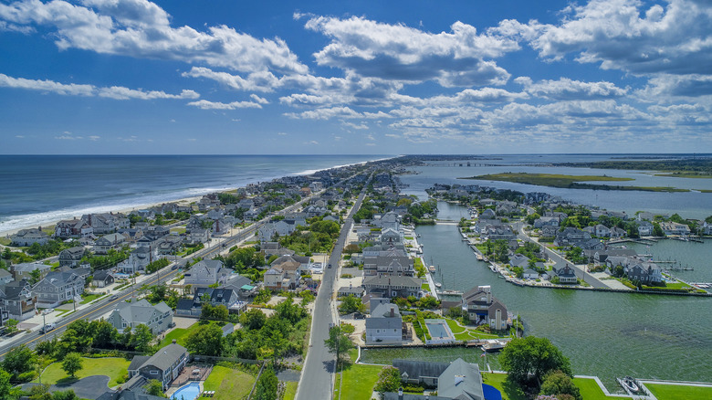 Clouds over Bay Head town and beach in New Jersey