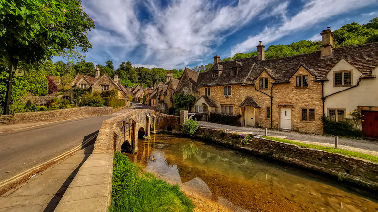 Preserved golden stone buildings in Castle Combe, Wiltshire, England near Salisbury