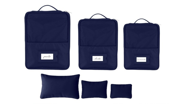 Close-up image of the RUBY + CASH 6 Piece Deluxe Packing Cube Set in Midnight Blue color, as seen on Amazon.com
