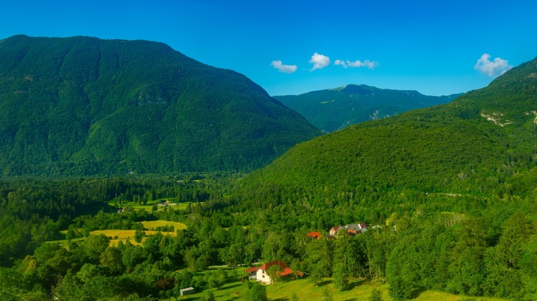 Panorama view over Soca River valley in Slovenia