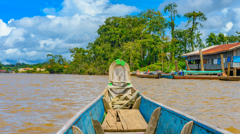 Traditional wooden boat on Maroni river