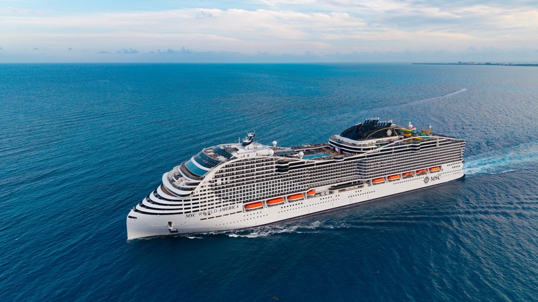 A cruise ship sailing in the ocean