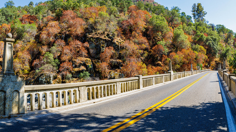 The historic, arched Pumpkin Hollow Bridge over the Kaweah River, Three Rivers, California