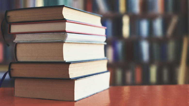 Stack of books on a table
