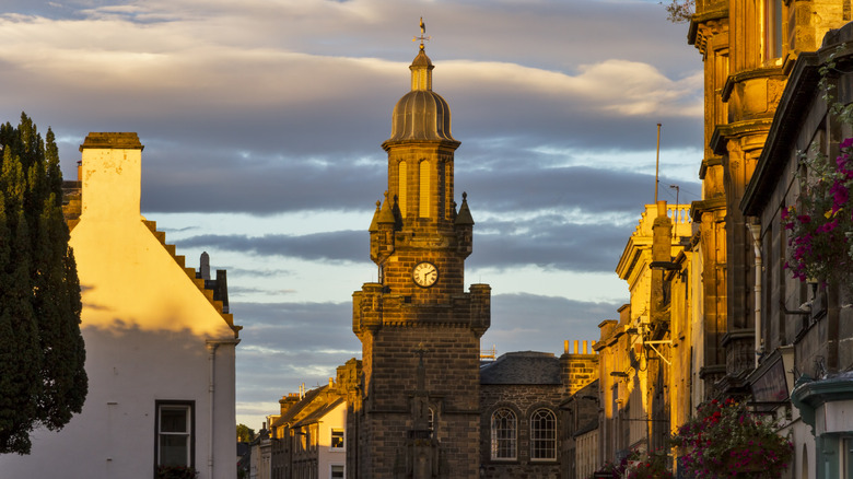 Tolbooth in Forres town center at sunset