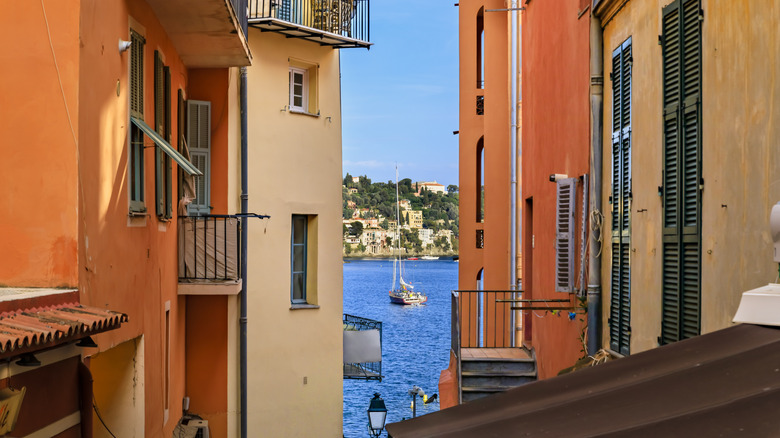 Colorful houses face each other in the heart of of Villefranche-sur-Mer