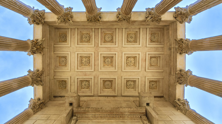 Majestic colonnade of the Roman temple Maison Carrée in Nîmes, Occitanie, France