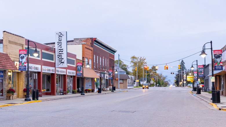 Empty main street in small town of Standish, Michigan