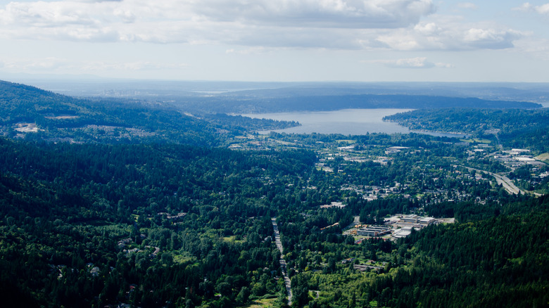 Aerial view of Issaquah, WA and Lake Sammamish
