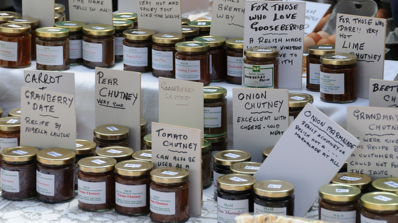 Pots of jams for sale at the Abergavenny Food Festival
