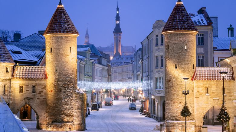 Medieval old town entrance to Tallinn, capital city of Estonia