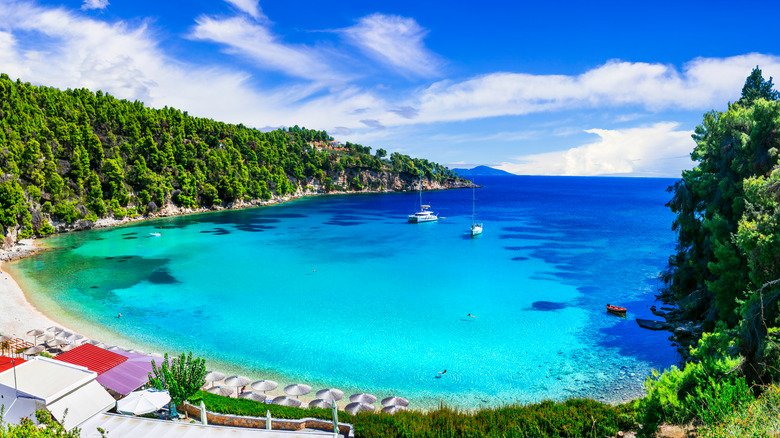 Arial shot, Alonissos beach with turquoise water