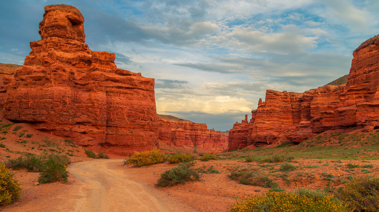 The trail in the Valley of Castles in the Charyn Canyon National Park in Kazakhstan