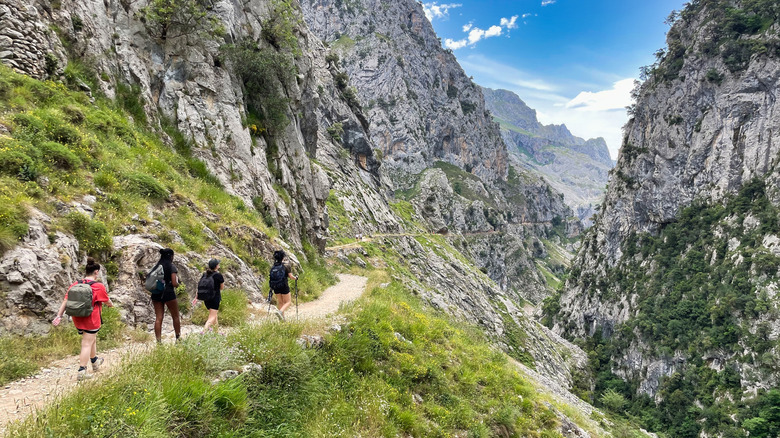 Hikers on a section of the Ruta del Cares, Spain