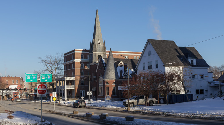 Historic buildings and church in downtown Barre, Vermont