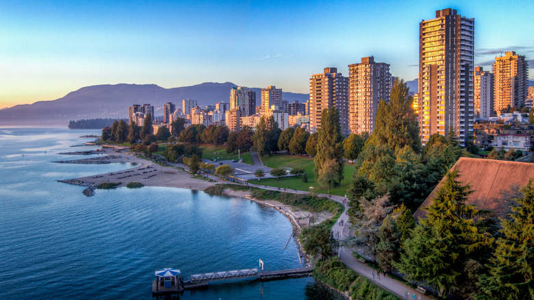 Vancouver's coast with a park and tall buildings
