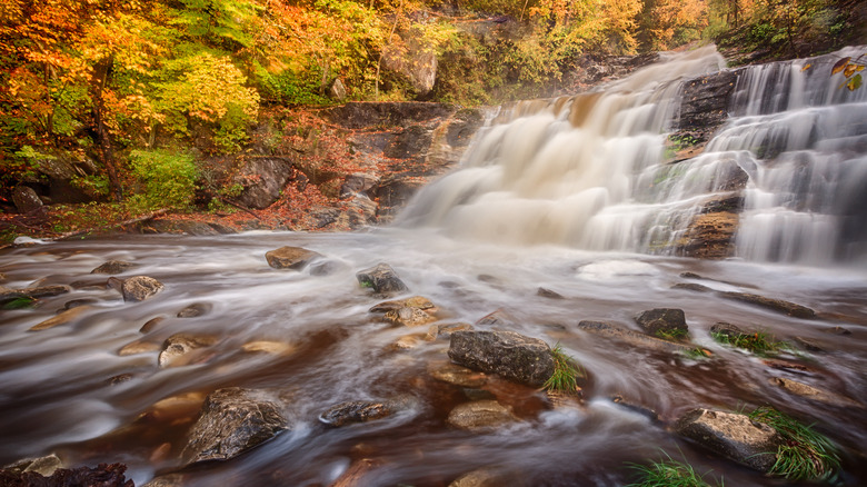Beautiful Kent Falls in Connecticut is easily accessible from the road.