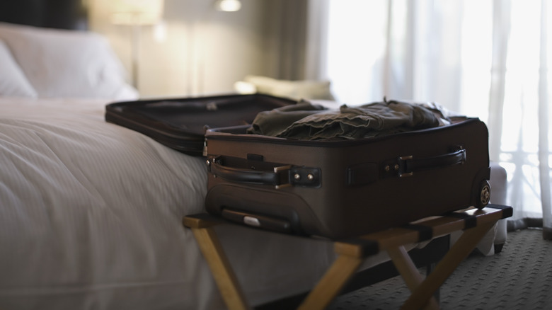 A luggage on top of a rack