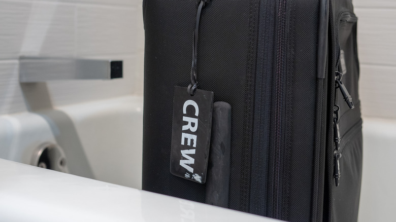 A luggage inside a bathtub