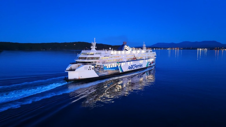 BC Ferry on the water at night