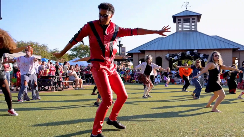Dancers do the "Thriller" dance in downtown Celina, Texas