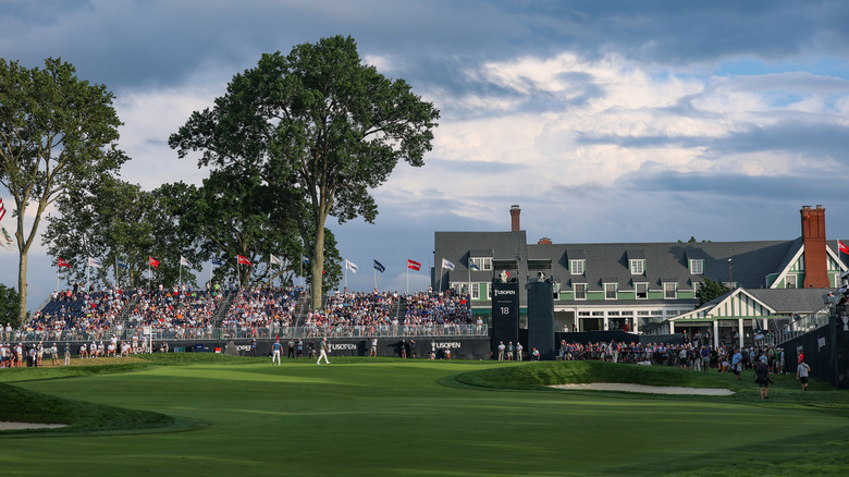 A view of the 18th green at Oakmont Country Club in Pennsylvania during the 125 US Open