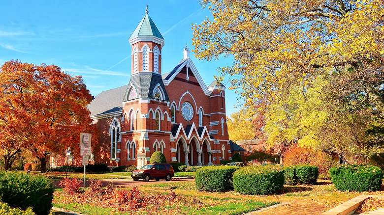 Presbyterian Church and fall foliage in Geneva, New York