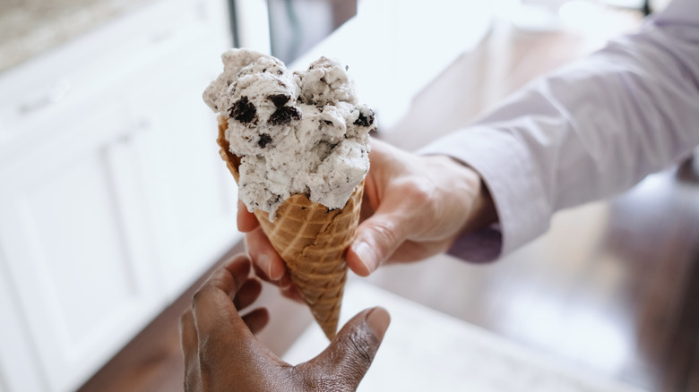 Getting ice cream in a waffle cone