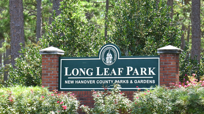 The entry sign to Long Leaf Park, Wilmington