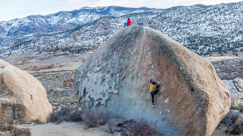 Boudlerers tackling a problem in the Bishop area