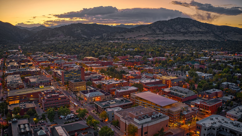 bird's eye view of Boulder, Colorado at night