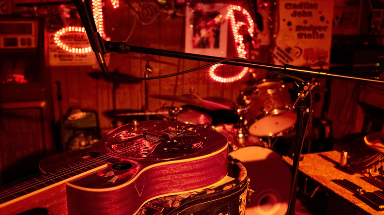 Guitar on a table in a club in Clarksdale