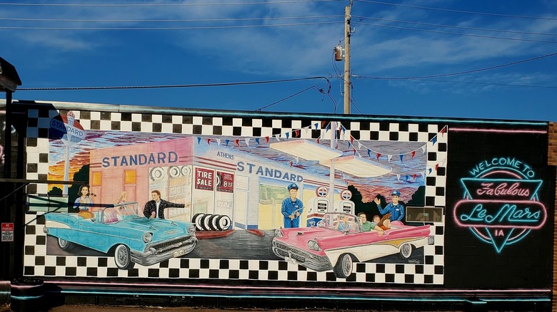 A colorful mural part of the alleyway art project in Le Mars, Iowa