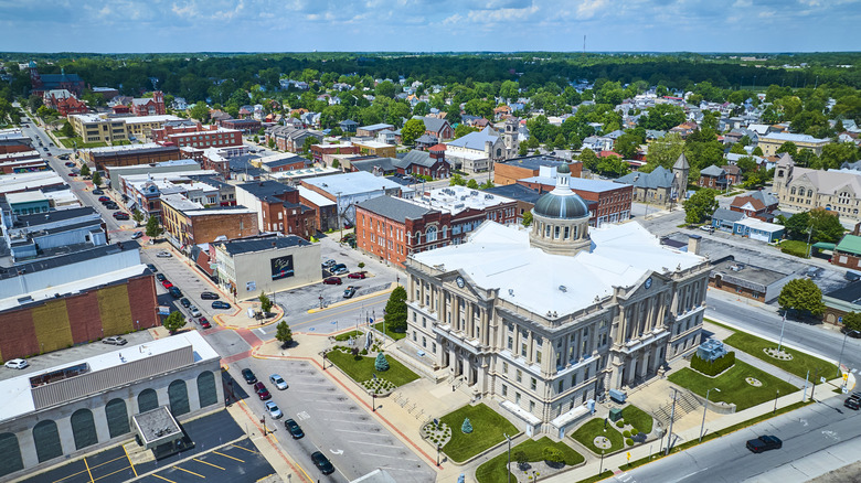 An aerial view of Huntington, Indiana, where Nick's Kitchen is located