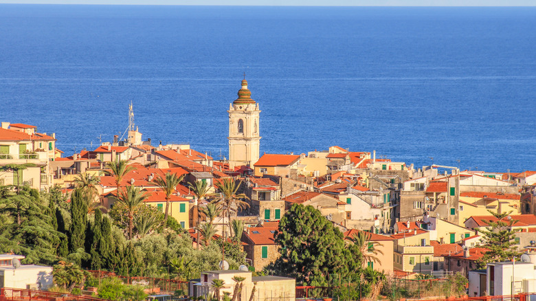 Medieval architecture set against the sea in Bordighera, Italy