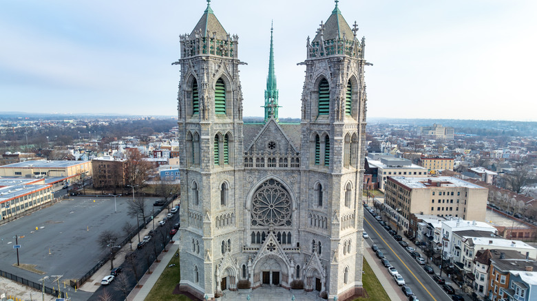 An elevated view of Cathedral Basilica of the Sacred Heart in Newark, NJ