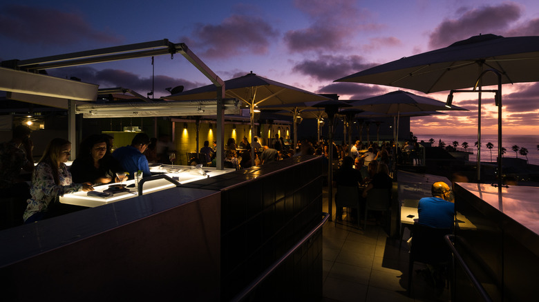 Rooftop restaurant at sunset La Jolla, California