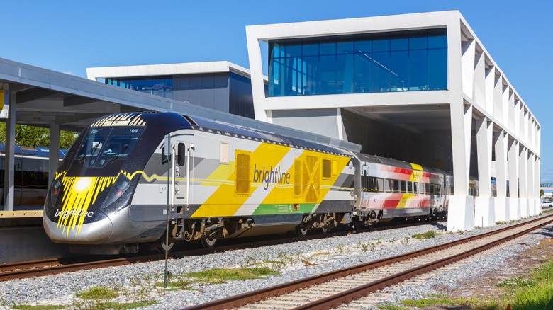 A Brightline train in West Palm Beach, Florida