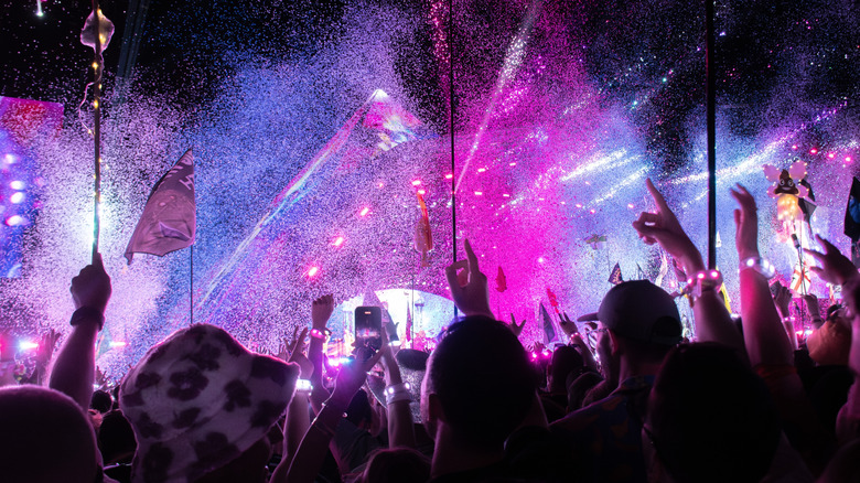 People listening to music at Glastonbury Festival